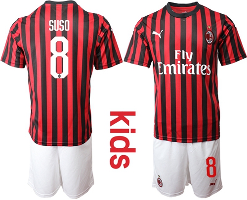 AC Milan #8 Suso Home Kid Soccer Club Jersey