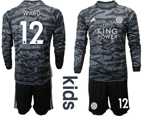 Leicester City #12 Ward Black Goalkeeper Long Sleeves Kid Soccer Club Jersey
