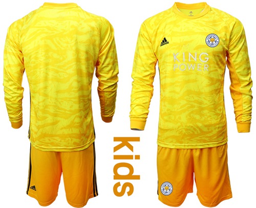 Leicester City Blank Yellow Goalkeeper Long Sleeves Kid Soccer Club Jersey