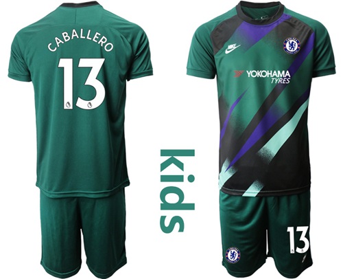 Chelsea #13 Caballero Green Goalkeeper Kid Soccer Club Jersey