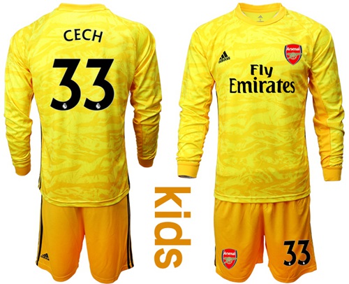 Arsenal #33 Cech Yellow Long Sleeves Kid Soccer Club Jersey