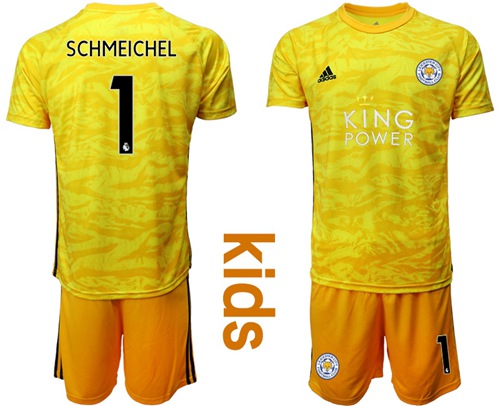 Leicester City #1 Schmeichel Yellow Goalkeeper Kid Soccer Club Jersey