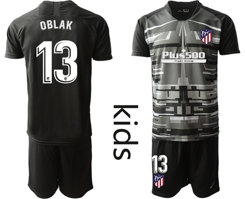 Atletico Madrid #13 Oblak Black Goalkeeper Kid Soccer Club Jersey