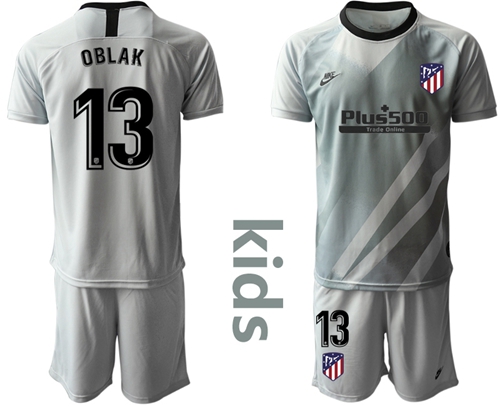 Atletico Madrid #13 Oblak Grey Goalkeeper Kid Soccer Club Jersey
