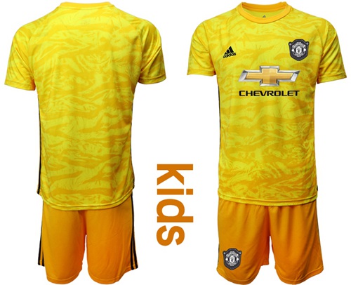 Manchester United Blank Yellow Goalkeeper Kid Soccer Club Jersey
