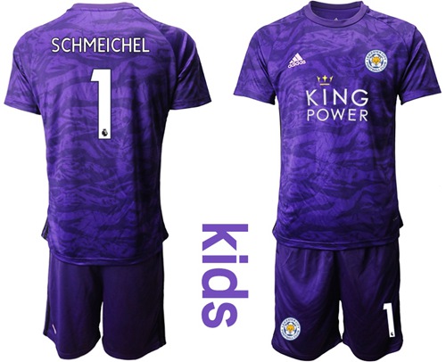 Leicester City #1 Schmeichel Purple Goalkeeper Kid Soccer Club Jersey