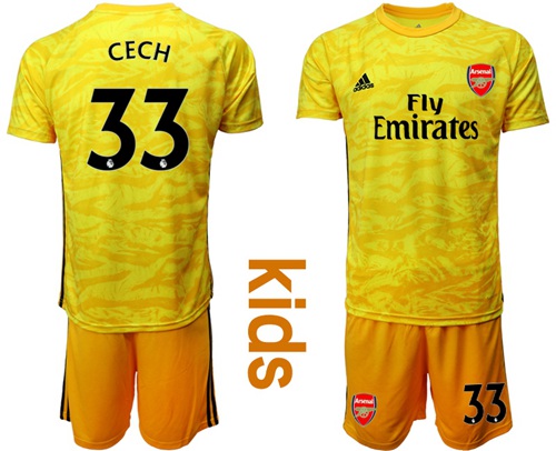 Arsenal #33 Cech Yellow Goalkeeper Kid Soccer Club Jersey