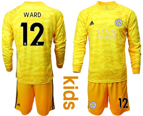 Leicester City #12 Ward Yellow Goalkeeper Long Sleeves Kid Soccer Club Jersey