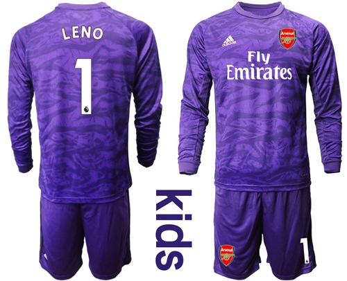 Arsenal #1 Leno Purple Long Sleeves Kid Soccer Club Jersey