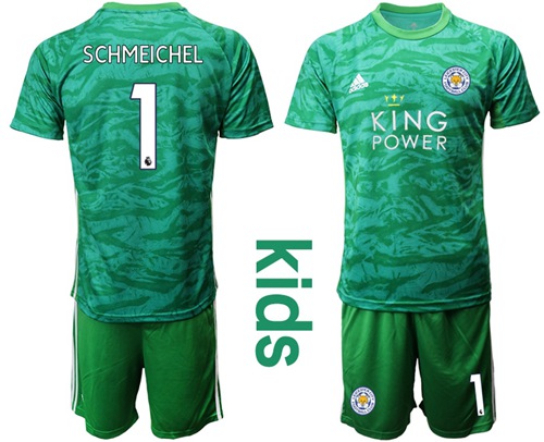 Leicester City #1 Schmeichel Green Goalkeeper Kid Soccer Club Jersey