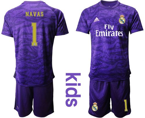 Real Madrid #1 Navas Blue Goalkeeper Long Sleeves Kid Soccer Club Jersey
