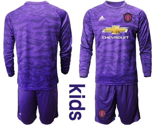 Manchester United Blank Purple Goalkeeper Long Sleeves Kid Soccer Club Jersey
