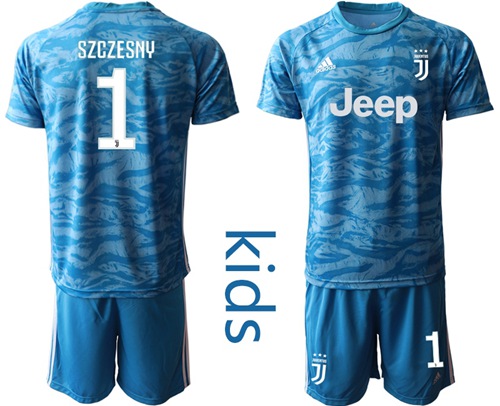 Juventus #1 Szczesny Light Blue Goalkeeper Kid Soccer Club Jersey