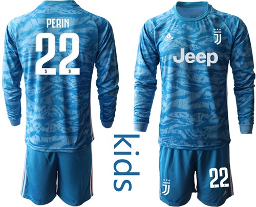 Juventus #22 Perin Light Blue Goalkeeper Long Sleeves Kid Soccer Club Jersey