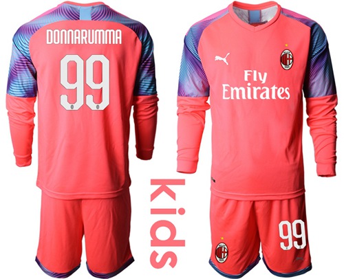 AC Milan #99 Donnarumma Pink Goalkeeper Long Sleeves Kid Soccer Club Jersey