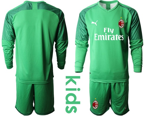 AC Milan Blank Green Goalkeeper Long Sleeves Kid Soccer Club Jersey