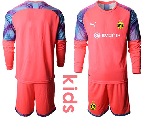 Dortmund Blank Pink Goalkeeper Long Sleeves Kid Soccer Club Jersey