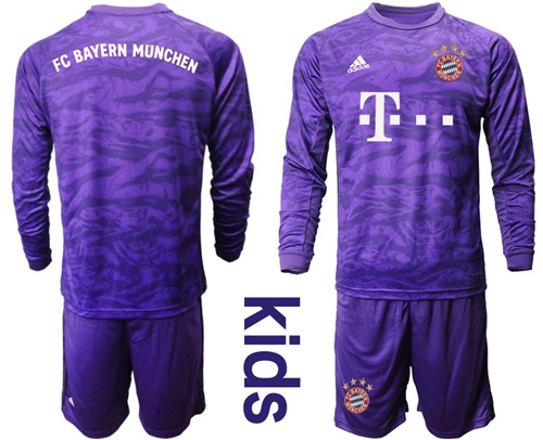 Bayern Munchen Blank Purple Goalkeeper Long Sleeves Kid Soccer Club Jersey