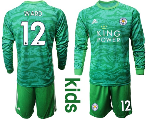 Leicester City #12 Ward Green Goalkeeper Long Sleeves Kid Soccer Club Jersey