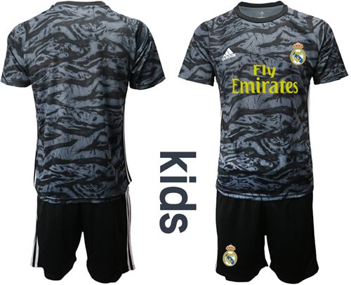 Real Madrid Blank Black Goalkeeper Kid Soccer Club Jersey