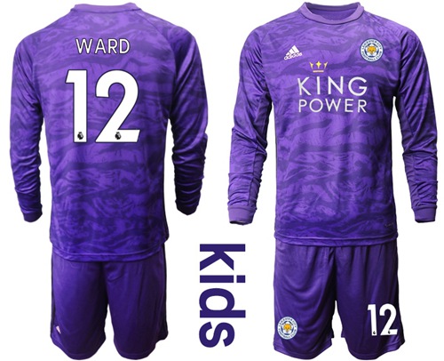 Leicester City #12 Ward Purple Goalkeeper Long Sleeves Kid Soccer Club Jersey