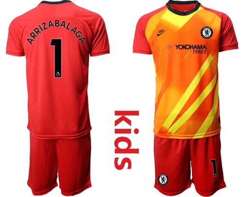 Chelsea #1 Arrizabalaga Red Goalkeeper Kid Soccer Club Jersey