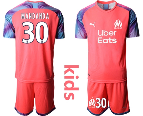 Marseille #30 Mandanda Pink Goalkeeper Kid Soccer Club Jersey