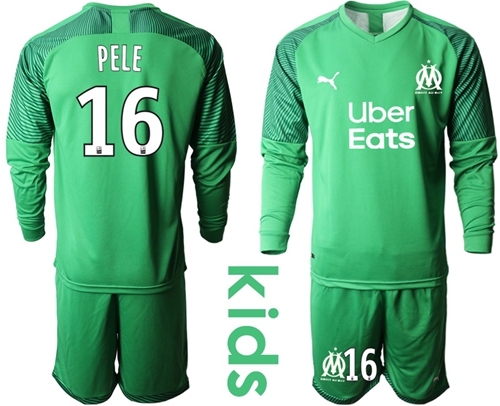 Marseille #16 Pele Green Goalkeeper Long Sleeves Kid Soccer Club Jersey