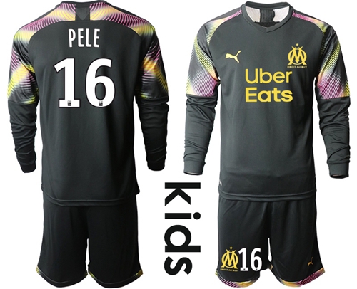 Marseille #16 Pele Black Goalkeeper Long Sleeves Kid Soccer Club Jersey