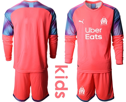 Marseille Blank Pink Goalkeeper Long Sleeves Kid Soccer Club Jersey