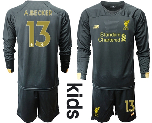 Liverpool #13 A.Becker Black Goalkeeper Long Sleeves Kid Soccer Club Jersey