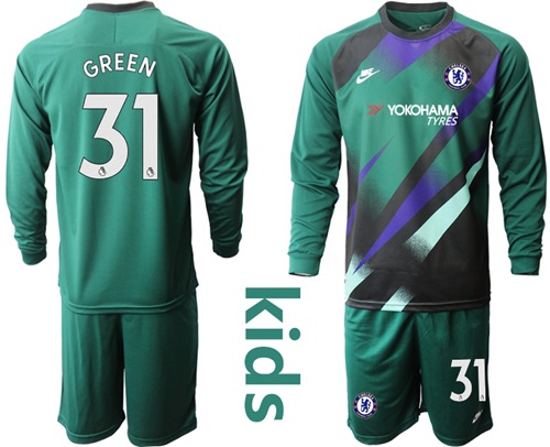 Chelsea #31 Green Green Goalkeeper Long Sleeves Kid Soccer Club Jersey