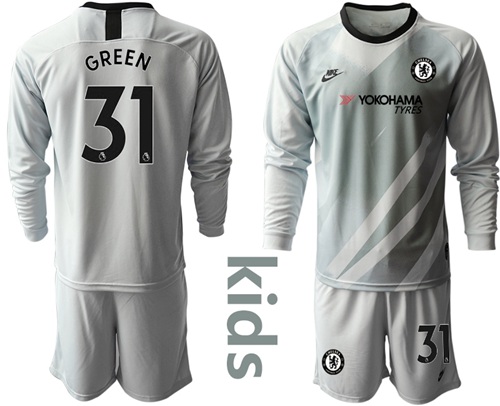 Chelsea #31 Green Grey Goalkeeper Long Sleeves Kid Soccer Club Jersey