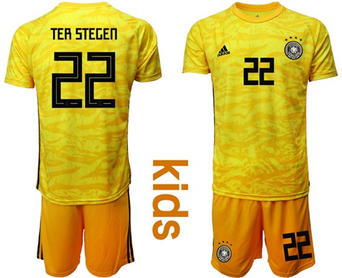 Germany #22 Ter Stegen Yellow Goalkeeper Kid Soccer Country Jersey
