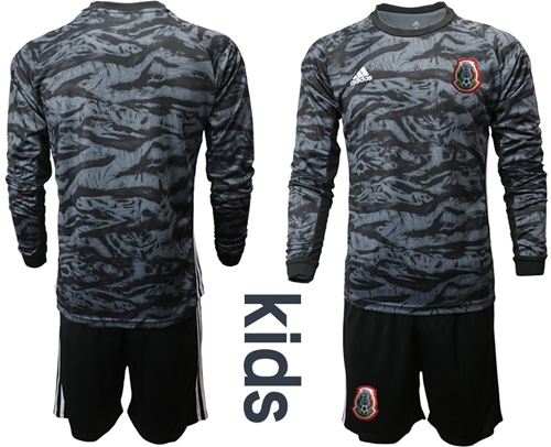 Mexico Blank Black Goalkeeper Long Sleeves Kid Soccer Country Jersey