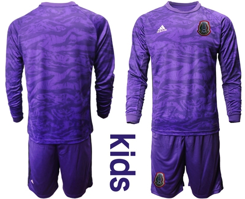 Mexico Blank Purple Goalkeeper Long Sleeves Kid Soccer Country Jersey