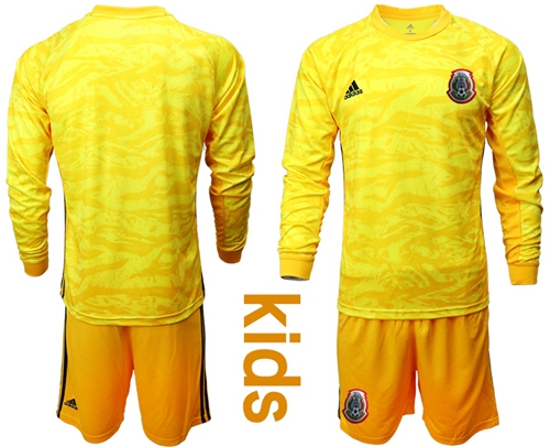 Mexico Blank Yellow Goalkeeper Long Sleeves Kid Soccer Country Jersey