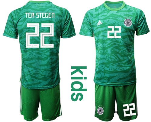Germany #22 Ter Stegen Green Goalkeeper Kid Soccer Country Jersey