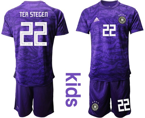 Germany #22 Ter Stegen Purple Goalkeeper Kid Soccer Country Jersey