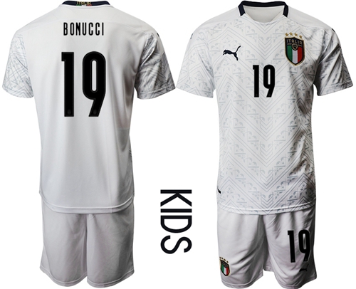 Italy #19 Bonucci Away Kid Soccer Country Jersey