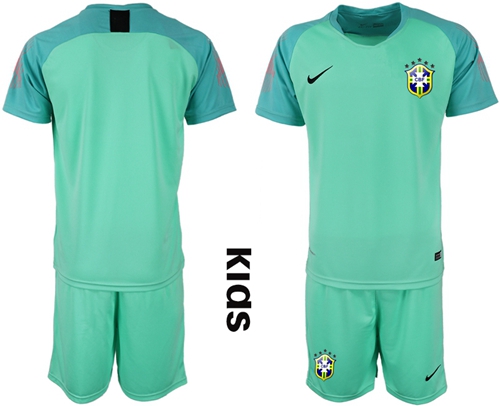 Brazil Blank Green Goalkeeper Kid Soccer Country Jersey