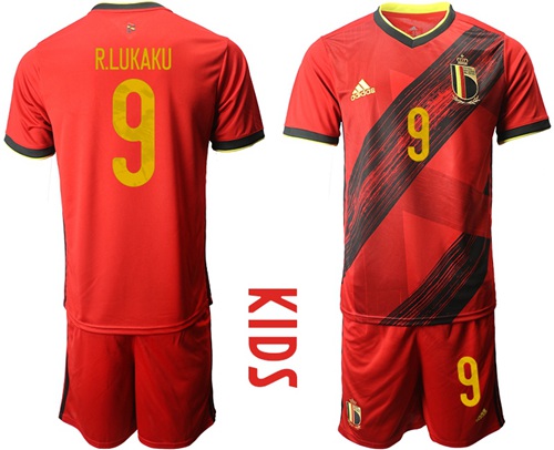 Belgium #9 R.Lukaku Red Home Kid Soccer Country Jersey