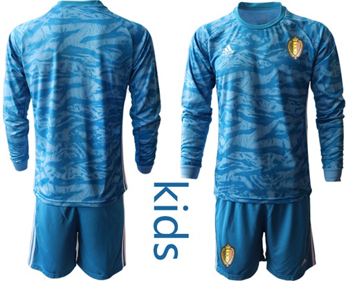 Belgium Blank Blue Goalkeeper Long Sleeves Kid Soccer Country Jersey
