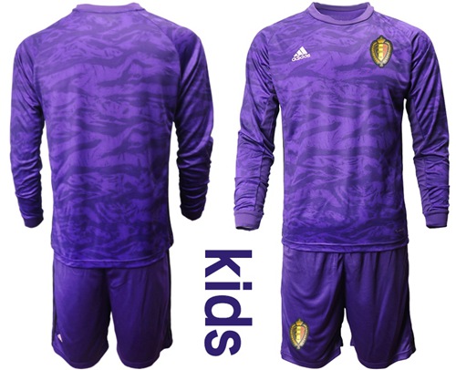 Belgium Blank Purple Goalkeeper Long Sleeves Kid Soccer Country Jersey