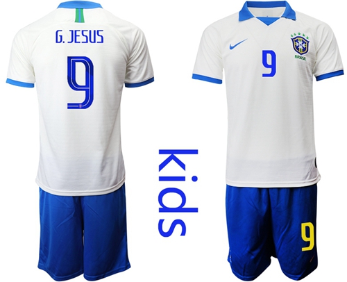 Brazil #9 G.Jesus White Kid Soccer Country Jersey