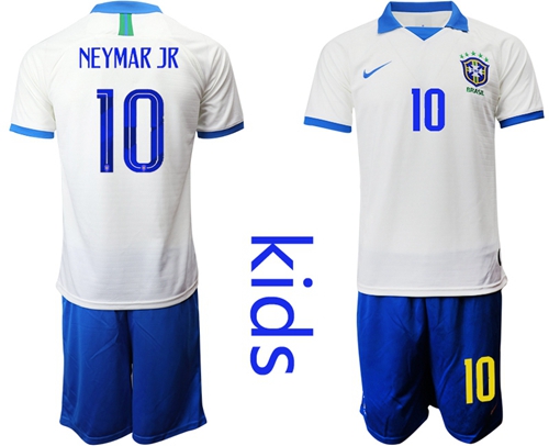 Brazil #10 Neymar Jr White Kid Soccer Country Jersey