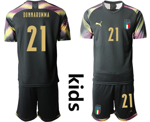 Italy #21 Donnarumma Black Goalkeeper Kid Soccer Country Jersey