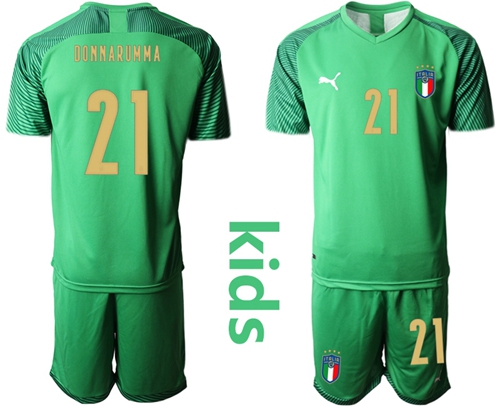 Italy #21 Donnarumma Green Goalkeeper Kid Soccer Country Jersey
