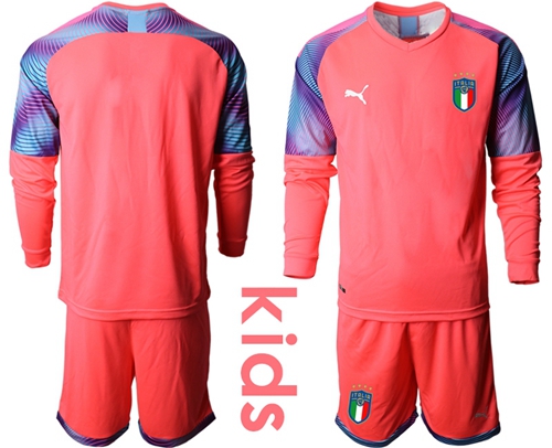 Italy Blank Pink Goalkeeper Long Sleeves Kid Soccer Country Jersey