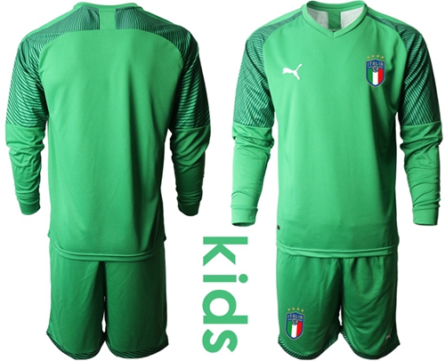 Italy Blank Green Goalkeeper Long Sleeves Kid Soccer Country Jersey